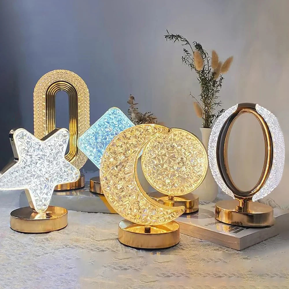 Radiant Crystal Shape Lamp – Star, Moon & Geometric LED Touch Light